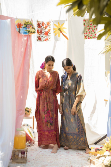 Sassy Sea Blue Banarasi Winter Kaftan