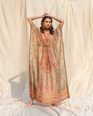 Green, Pink and Orange Printed Cotton Kaftan