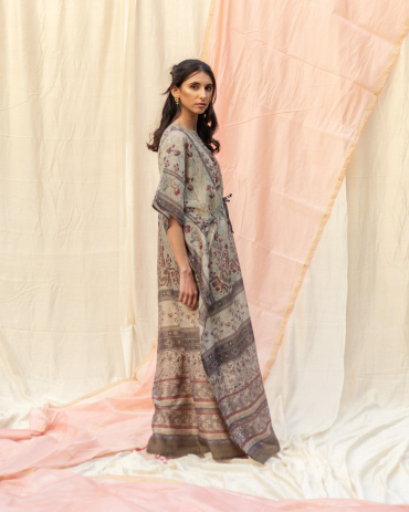 Grey Blue Printed Cotton Kaftan