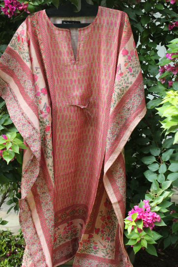 Pastel Pink and Orange Printed Cotton Kaftan