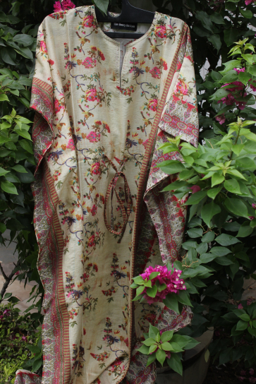 Yellow Cotton Printed Kaftan