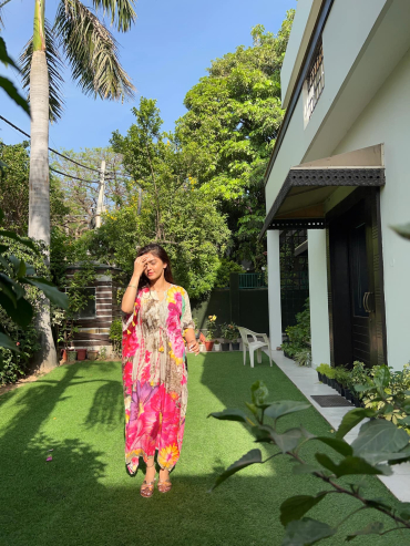 Monochrome Bloom Long Kaftan