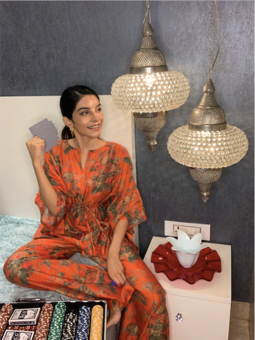 The Boozy Button Red Cotton Silk Kaftan Leisure Set Plus Size