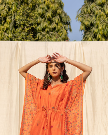 Orange Banarasi Kaftan