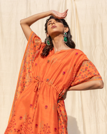 Orange Banarasi Printed Kaftan