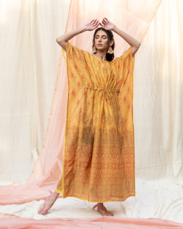 Orange and Brown Printed Cotton Kaftan