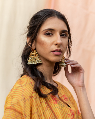 Orange and Brown Printed Cotton Kaftan