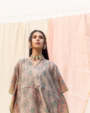 Earthy Toned Printed Cotton Kaftan
