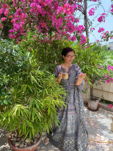 Blue Cotton Kaftan With Motifs
