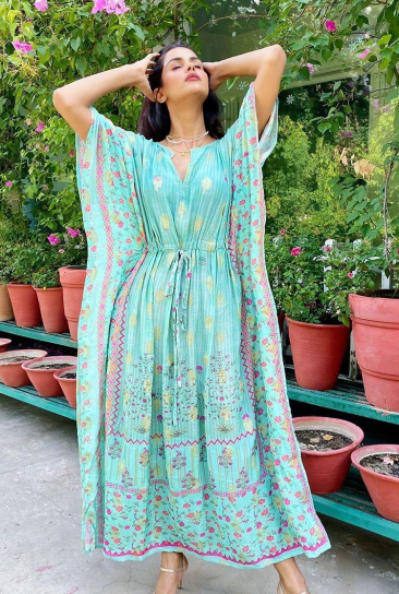 Blue Banarasi Kaftan