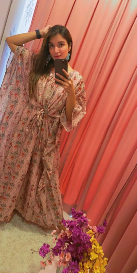 Pink Cotton Floral Printed Kaftan