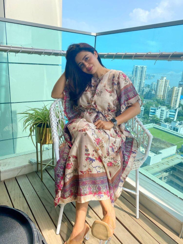 Peach Cotton Printed Kaftan With Texture