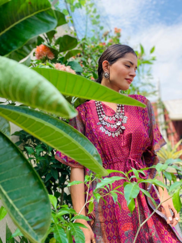Pink Cotton Kaftan With Centre Motif