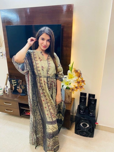 Grey Blue Printed Cotton Kaftan