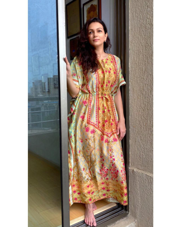 Green, Pink and Orange Printed Cotton Kaftan