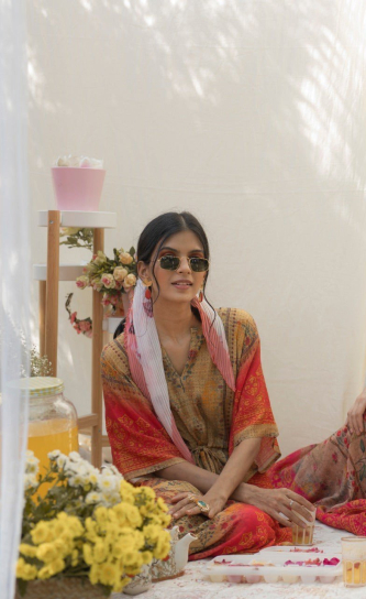 Rose Banarasi Kaftan
