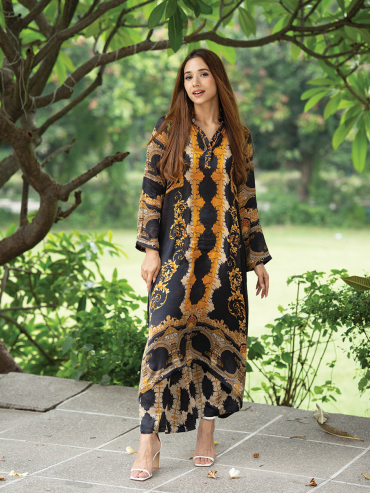 The Boozy Button Aabida Black Cotton Silk Suit Set