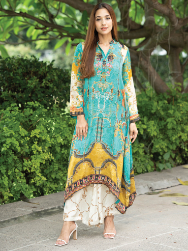 The Boozy Button Soha Blue Cotton Silk Kurta Pant