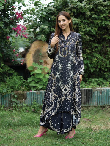 The Boozy Button Ifrah Black Cotton Silk Suit Set