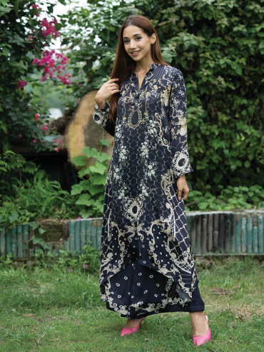 The Boozy Button Ifrah Black Cotton Silk Suit Set