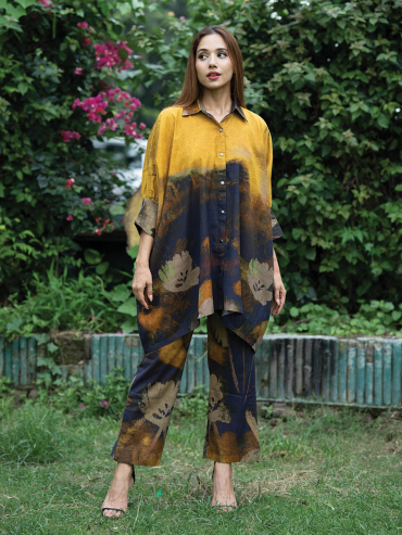 The Boozy Button Spain Yellow Linen Co Ord Set Plus Size