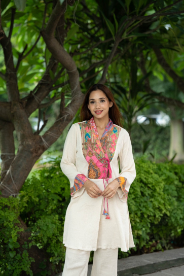 The Boozy Button Falak Pink Linen Co Ord Set Plus Size