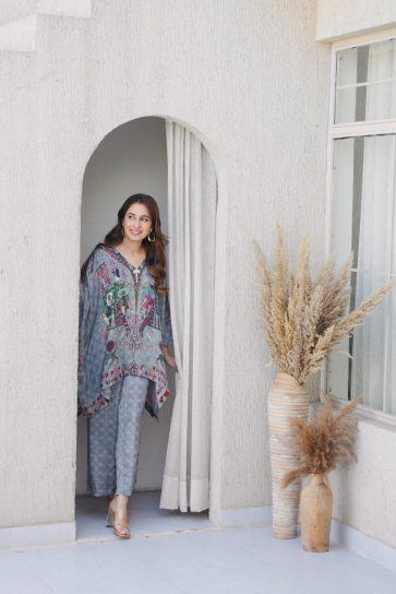 the boozy button cold brew grey silk top and pant coords Plus Size