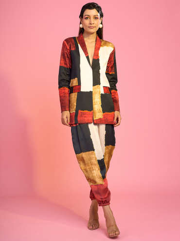 The Boozy Button Bla Bla Red Satin Silk Blazer Pants Co-Ord