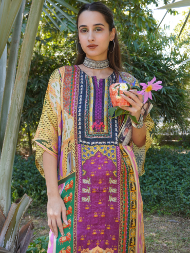 The Boozy Button Dastaan Purple Cotton Silk Kaftan Pant