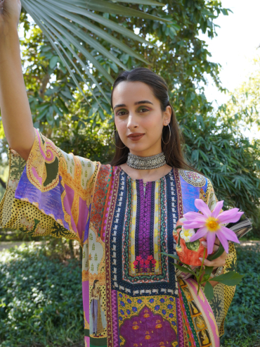 The Boozy Button Dastaan Purple Cotton Silk Kaftan Pant