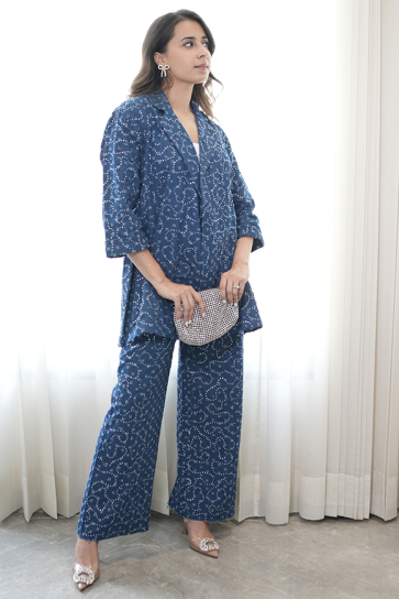 The Boozy Button Demure Blue Denim Blazer Jacket