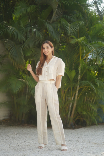 The Boozy Button Tahira Cream Linen Linen Co Ord Set