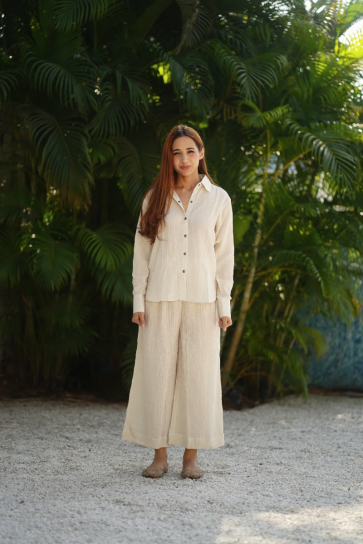 The Boozy Button Shirina Cream Linen Co Ord Set Plus Size
