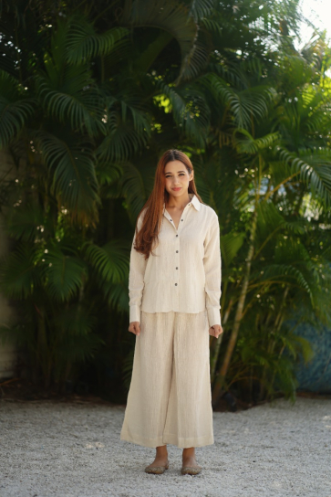 The Boozy Button Shirina Cream Linen Co Ord Set Plus Size