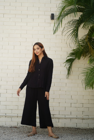 The Boozy Button Shaheen Black Linen Co Ord Set