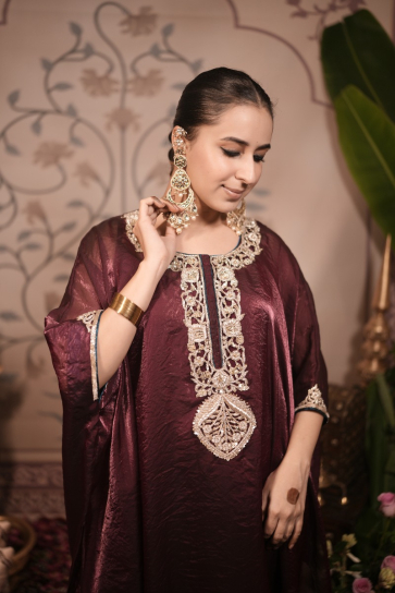 The boozy button laal red tissue silk kaftan kurta pant