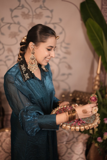 The boozy button poornima blue tissue silk gown dress