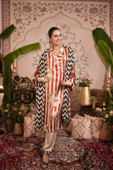 The boozy button teej red cotton silk kurta and pant