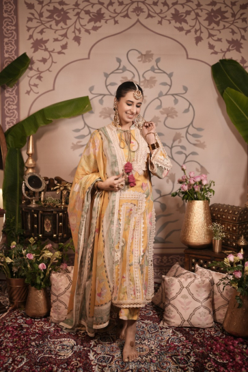 The boozy button kanya yellow cotton silk kurta and pant