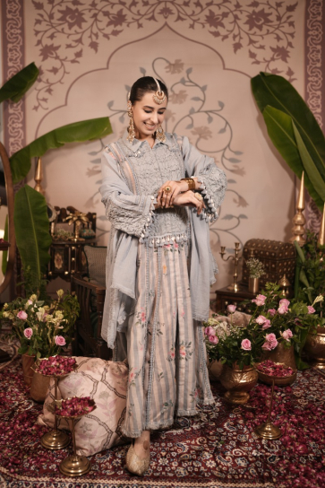 The boozy button navami blue linen long kurta dress