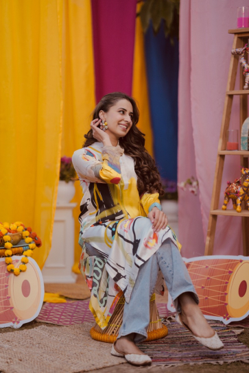 The Boozy Button Vibe Check Cream Cotton Silk Long Kurta Plus Size