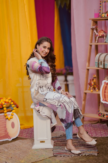 The Boozy Button G.O.A.T Cream Cotton Silk Long Kurta Plus Size