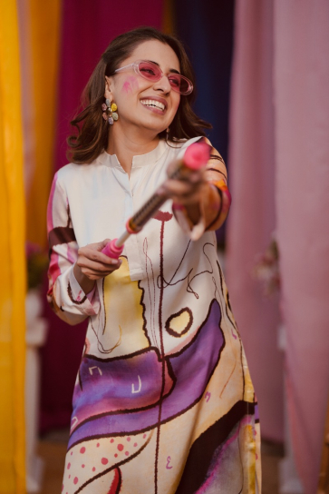 The Boozy Button Trouble Cream Cotton Silk Long Kurta Plus Size