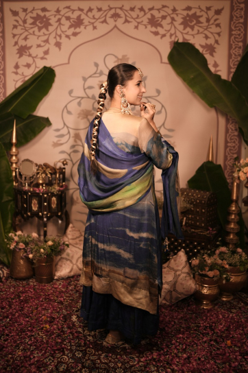 The Boozy Button Jalebi Blue Cotton Silk Kurta Pant Dupatta