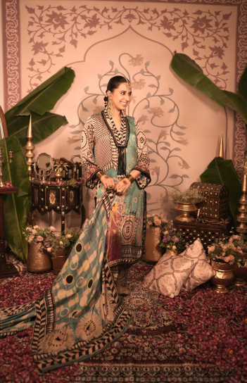 The Boozy Button Laddoo Blue Cotton Silk Kurta Pant Dupatta