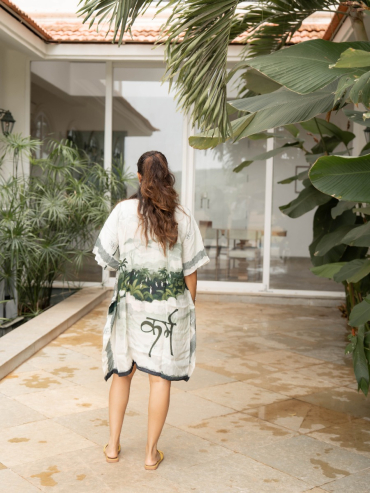 THE BOOZY BUTTON KARM GREEN COTTON SILK SHORT KAFTAN