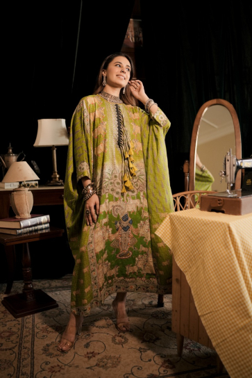 The Boozy Button Vishnu Green Banarasi Cotton Kaftan Kurta Dress