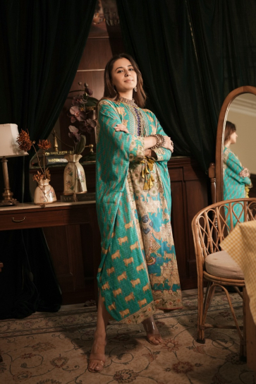 The Boozy Button Vishnu Blue Banarasi Cotton Kaftan Kurta Dress 