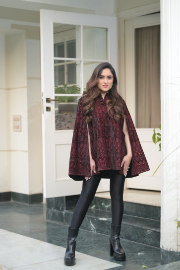 The Boozy Button Catching Fire Purple Velvet Cape Set