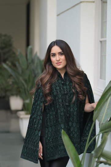 The Boozy Button Rajput Royal Green Velvet Cape Set